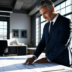 **

"A skilled architect, fully clothed in professional attire, reviewing blueprints in a sunlit, modern architectural office, surrounded by models and design tools, safe for work, appropriate content, perfect anatomy, correct proportions, natural pose, professional, high-resolution rendering, realistic lighting."

**