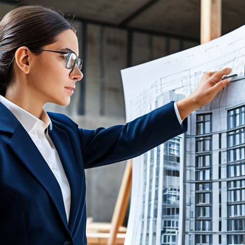 Home 20 **
"A professional female architect, fully clothed in a modest business suit and glasses, reviewing blueprints at a bright, modern construction site in Madrid. Safe for work, appropriate content, perfect anatomy, natural proportions, professional, well-formed hands, proper finger count, realistic rendering, high quality."
**